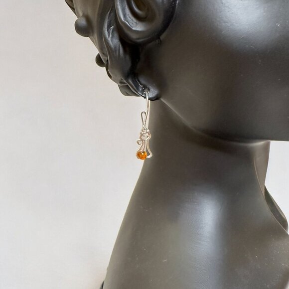 Sterling Silver 925 Petite Baltic Amber Silver Kitten Earrings - Picture 3 of 12